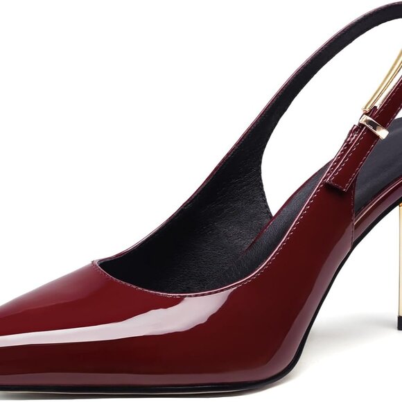 Women Slingback Heels Patent Leather Pointed Toe Stiletto 3.1 Inch Heeled Sandal - Picture 4 of 5